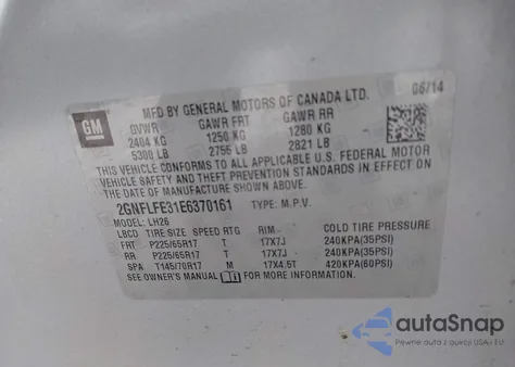 2014 Chevrolet Equinox 1Lt from USA, damaged, VIN 2GNFLFE31E6370161